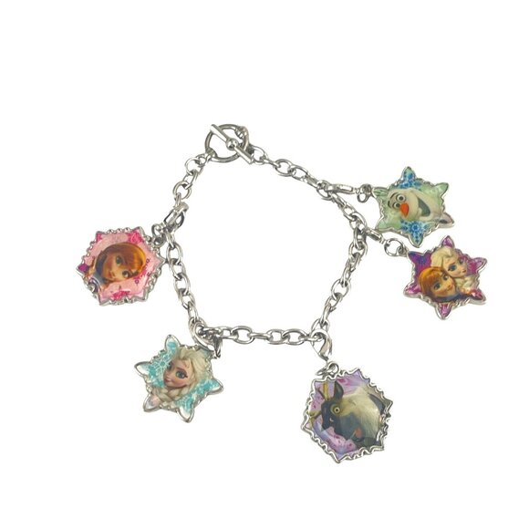 Disney Frozen Silver Charm Bracelet With Anna Elsa & Olaf Star Charms - Picture 1 of 8